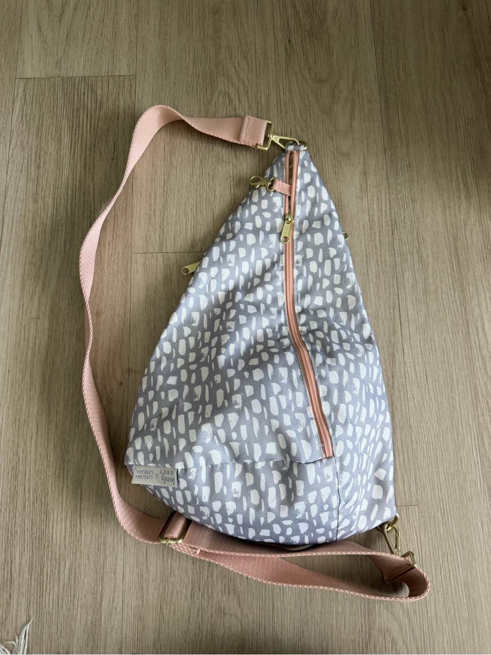 Peach Strap Gray Patterned Sling Bag by